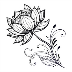 Hand-Drawn Ornamental Lotus Doodle Vector Design.