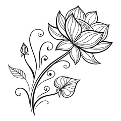 Hand-Drawn Ornamental Lotus Doodle Vector Design.