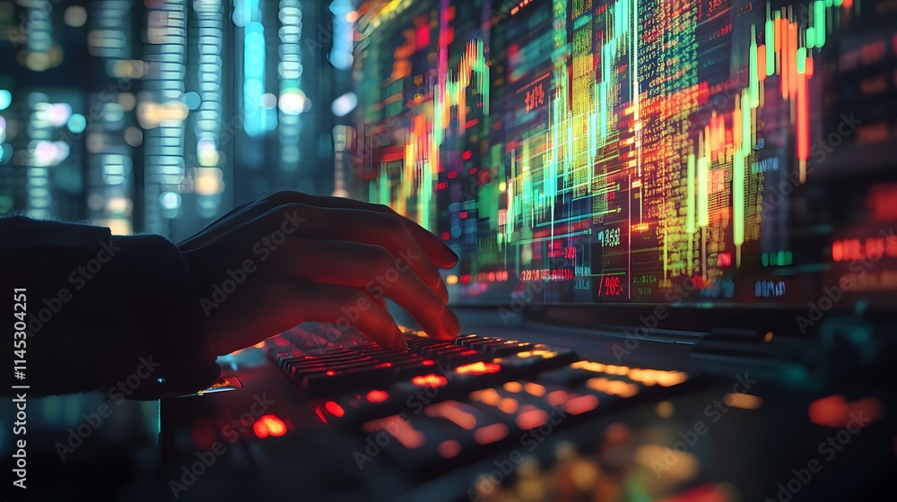Poster trader typing on a keyboard ai generated illustration