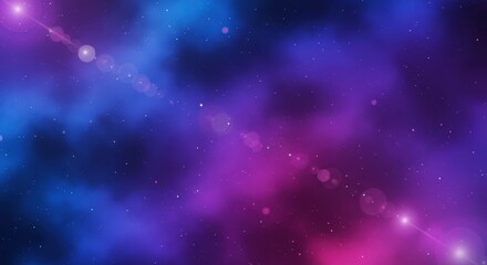 Obraz premium Cosmic Nebula: A mesmerizing blend of vibrant purple and blue hues, punctuated by sparkling stars and celestial lens flares, creates a dreamy, otherworldly atmosphere. Perfect for backgrounds.