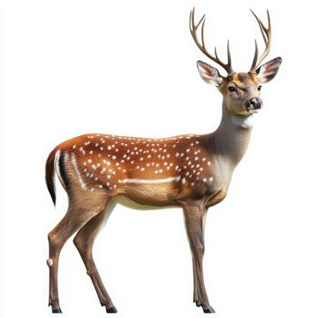 Graceful Isolated Deer Standing Alert on White Background