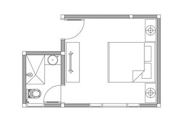 Minimal layout bed room of floor plan of interior design with vector line. Set 3