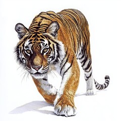 Fototapeta premium Majestic Tiger Prowling on White Background