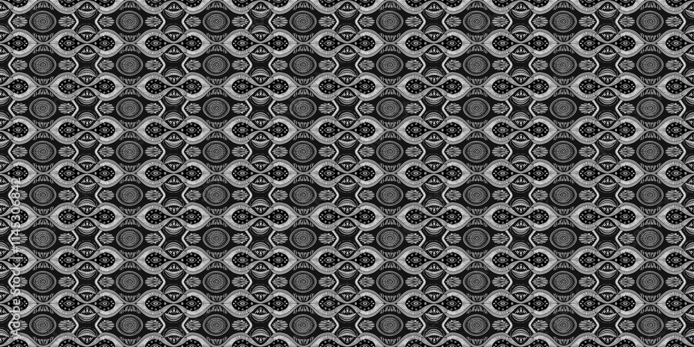 Poster seamless black code pattern with numbers and geometric letter design for a vintage textile backdrop