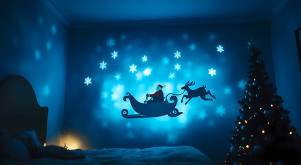 Naklejka premium Santa Claus Sleigh Silhouette Against Glowing Stars Background