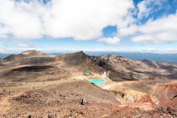 Iconic Emerald Lakes and Blue Lake : Stunning turquoise lakes formed by volcanic activity, surrounded by dramatic landscapes, Tongariro Alpine Crossing, New Zealand
