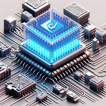 3D Quantum Supercomputer Vote Auditing Macro Shot of Quantum Processor and Circuits