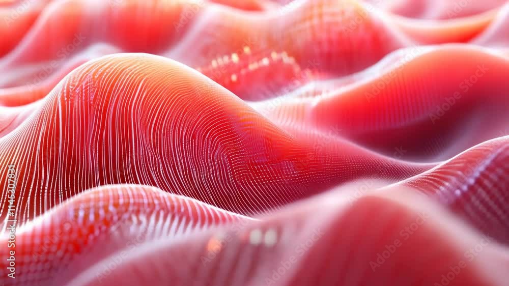 Poster vibrant abstract wave patterns flowing in shades of red with intricate texture details showcasing de