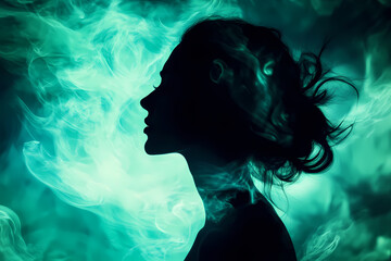Fototapeta premium Ethereal woman in profile with swirling green and blue energies