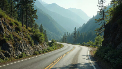 Fototapeta premium Shaped road going through dense trees, image pictured from above