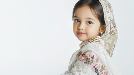 Young Girl in Traditional Attire with Delicate Embroidery and Jewelry