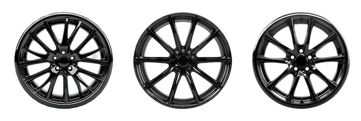 Fototapeta premium Black Alloy Wheels Set on Transparent Background