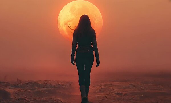 A woman is walking on Mars