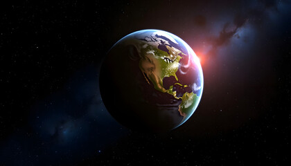 Obraz premium Earth planet in deep space. Outer dark space wallpaper, collage style, with white tones