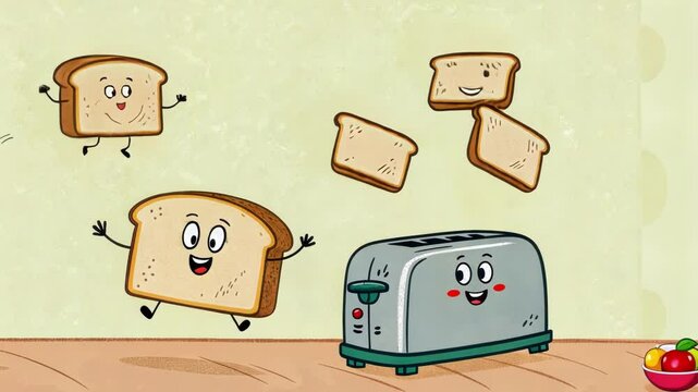Animated Breakfast A simple light yellow backdrop punctuated by animated toasters gliding across the screen. Each toaster ejects perfectly toasted slices of bread which then