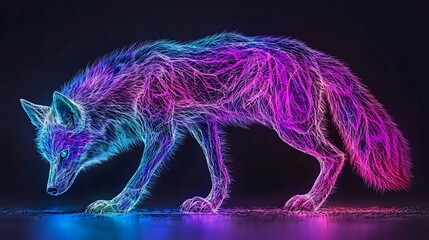 Neon wolf, vibrant, colorful, digital art.