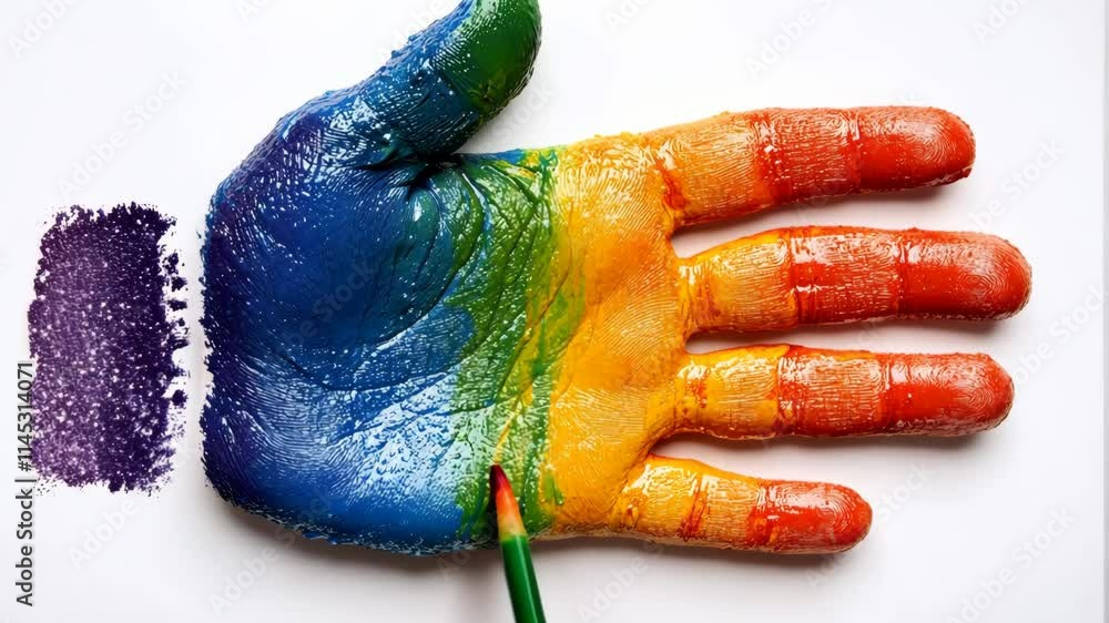 Poster Creating vibrant handprints with colorful paints for artistic expression and fun activities