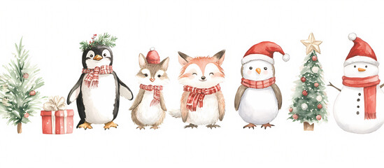 Cute Christmas Animals Wearing Festive Attire with Holiday Decorations