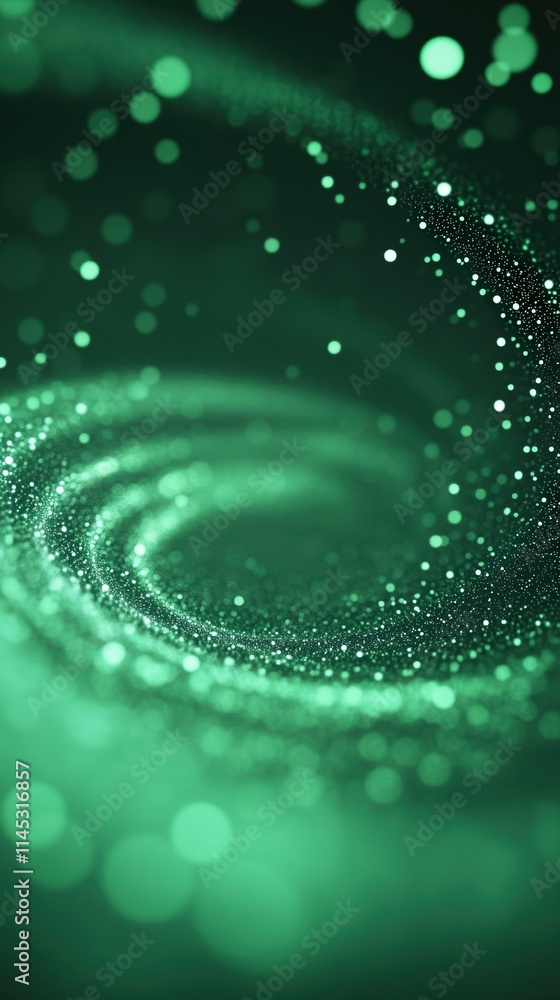 Poster enchanting green sparkling circles with bokeh effect and bright lights creating a magical swirling b