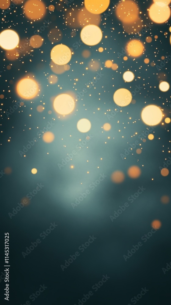 Poster elegant abstract dark background with golden bokeh and soft glow, celebrating new year with festive 