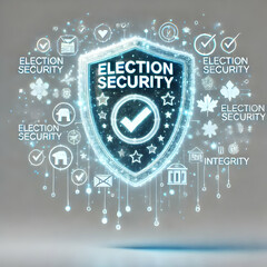 3D Holographic Shield Icon for Election Security and Integrity on White Background