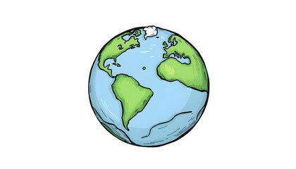 Obraz premium Hand drawn cartoon earth illustration, angled photoshot, with white tones