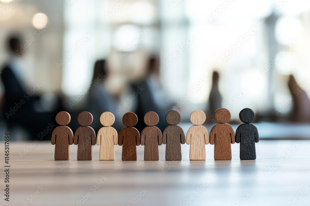 Aufkleber diverse wooden figures representing inclusion and teamwork in a collaborative workspace setting