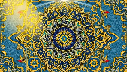 Ornate Blue And Gold Mandala Design Artwork