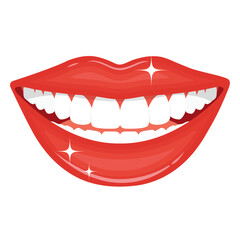 Illustration of an open perfect female white smile. Clean, healthy, and even teeth. Flat style.