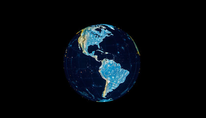 Fototapeta premium earth globe with glowing lines and dots on dark background, Backlit, with white tones
