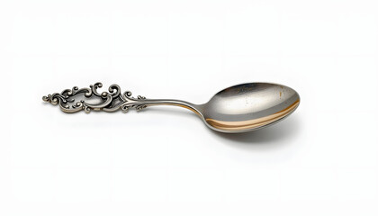 old vintage silver spoon with ornament isolated on white background, comic art