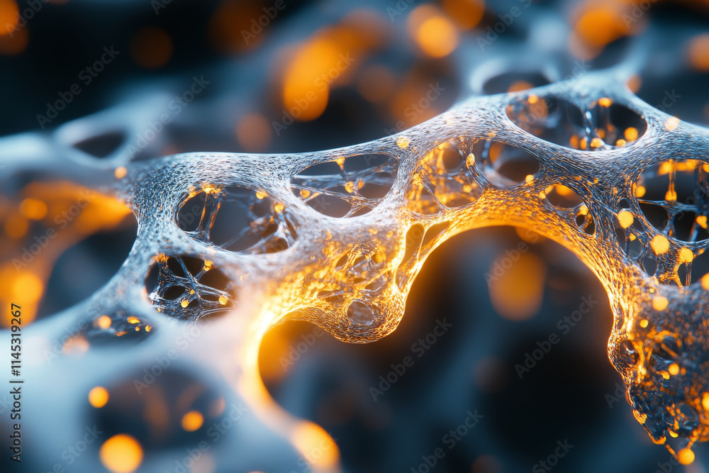 Poster close up of neural network structure with glowing nodes and connections