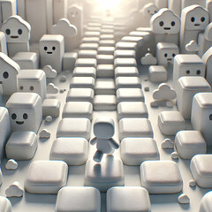Obraz premium 3D Blurred White Stepping Stones Concept Symbolizing Mental Health Journey
