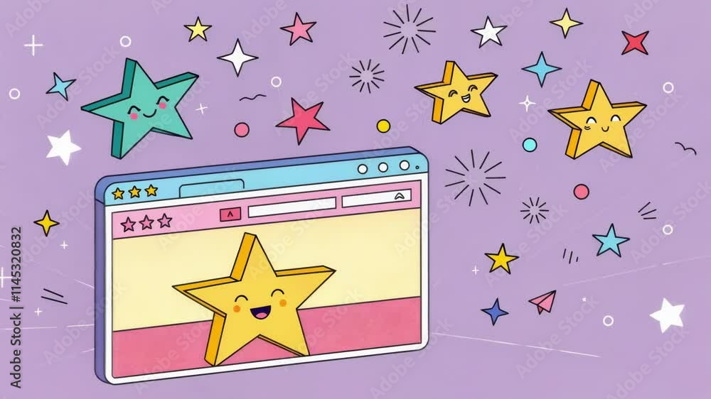 Poster a vibrant webpage from the late 90s featuring a soft pastel background with animated star gifs ling 