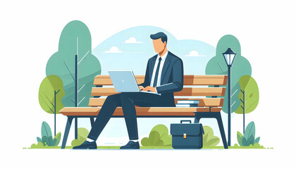 Remote Worker on Park Bench with Laptop - Freedom and Flexibility in Nature