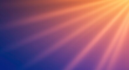 Fototapeta premium Radiant Dawn: Abstract light rays burst across a vibrant purple and orange gradient, creating a dynamic and hopeful atmosphere. Perfect for backgrounds, presentations, and inspirational designs. 
