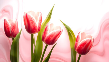 Fototapeta premium Abstract spring tulips. Luxurious fluid fluid art flowers. AI, smooth light, with white tones