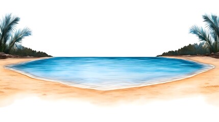 Tranquil Tropical Beach Scene with Clear Blue Water and Palm Trees