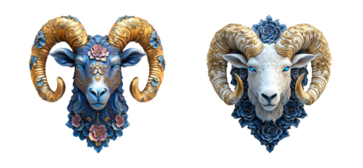 Colorful Ram Head Illustrations with Floral Details