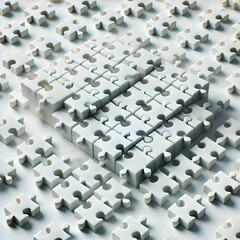 Fototapeta premium 3D White Puzzle Pieces Seamless Pattern Symbolizing Unity and Mental Health Awareness
