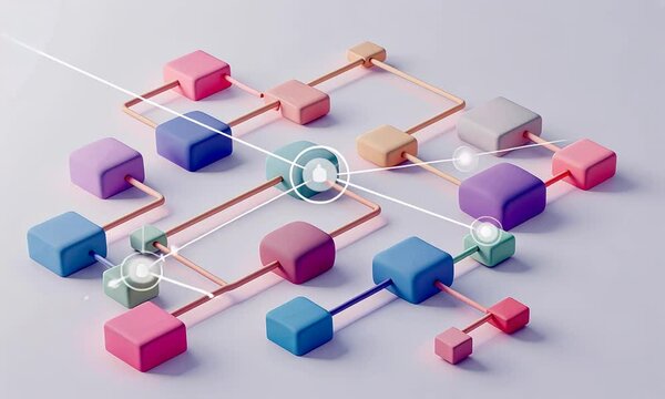 Interconnected Pastel Cubes: A Visual Representation of Network and Data Flow - Powered by Adobe