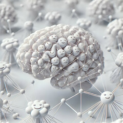 3D Abstract White Brain Neurons Soft Focus Zoom Out Mental Health Awareness Icon