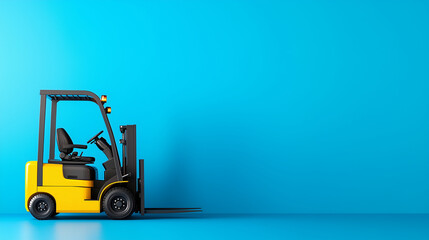 A compact forklift on a plain blue background, perfect for advertising logistics solutions in small warehouses