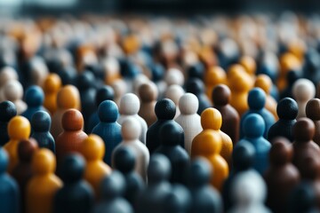 Obraz premium Crowd of colorful wooden figures representing diversity and community in a creative assembly