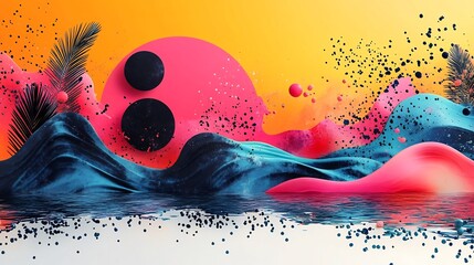 Colorful social media reel template featuring abstract shapes and playful fonts isolated on a transparent background designed for travel and lifestyle influencers