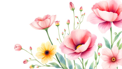 Fototapeta premium Flowers watercolor illustration.Manual composition.Big Set watercolor elements, Dreamy, with white tones
