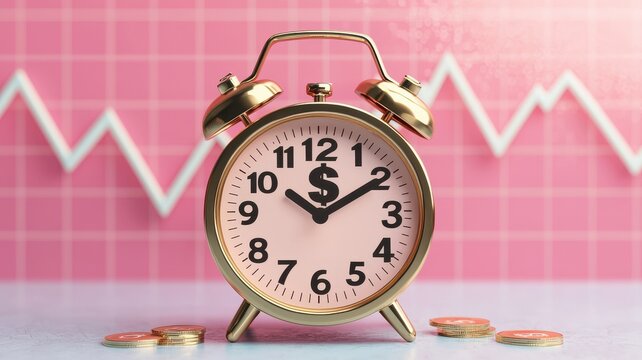 Time is Money Alarm Clock Coins Financial Chart