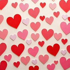 Red and Pink Heart Patten on white background.