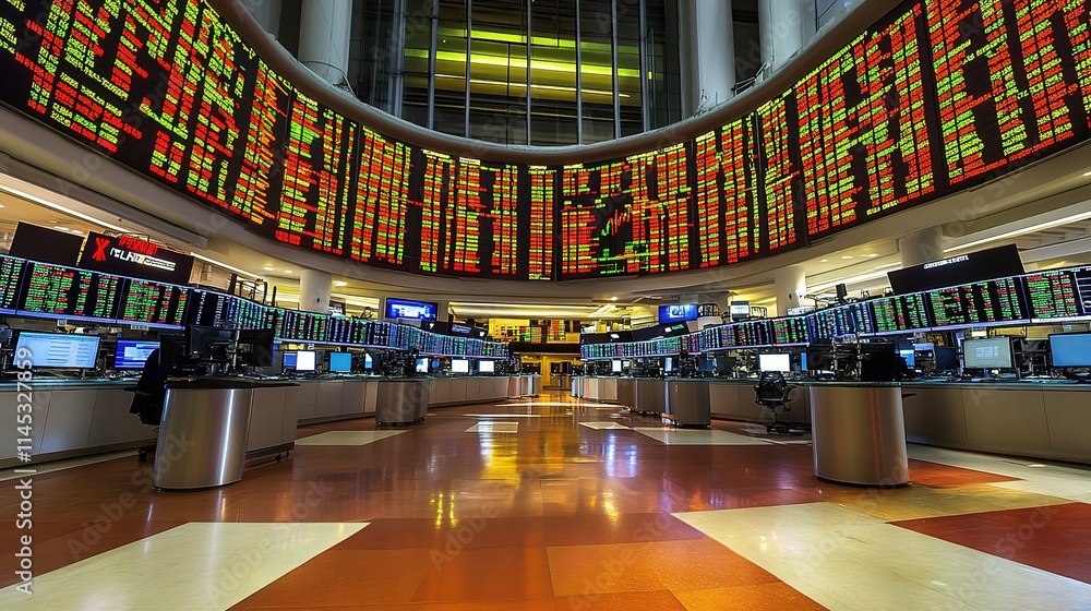 Poster dynamic stock exchange board displaying colorful market data