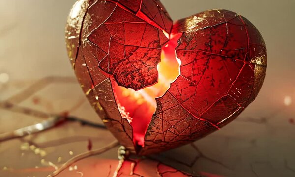 Broken Heart: A symbol of heartbreak, conveying emotions of sadness, loss, and pain. The cracked, glowing heart evokes feelings of vulnerability and the struggle to heal.